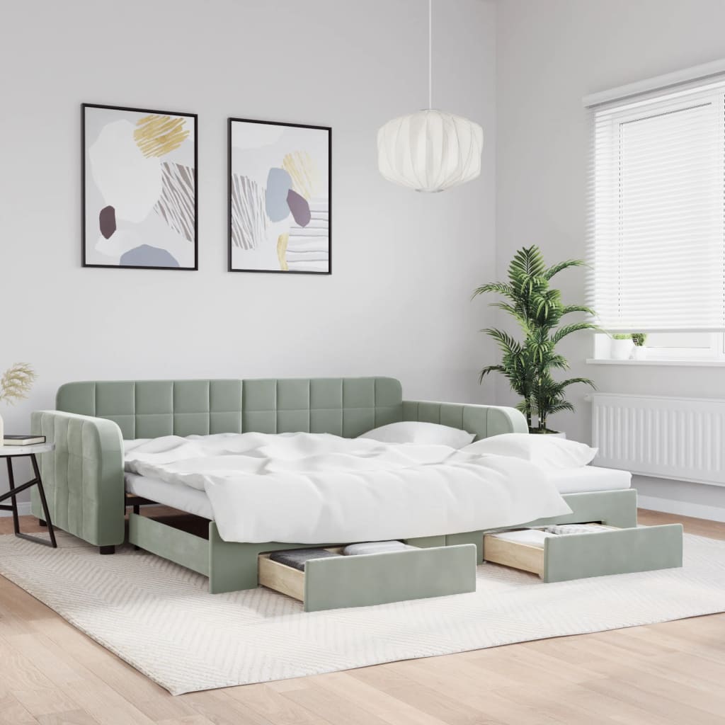 foto del prodotto divano letto estraibile cassetti grigio chiaro 100x200 velluto