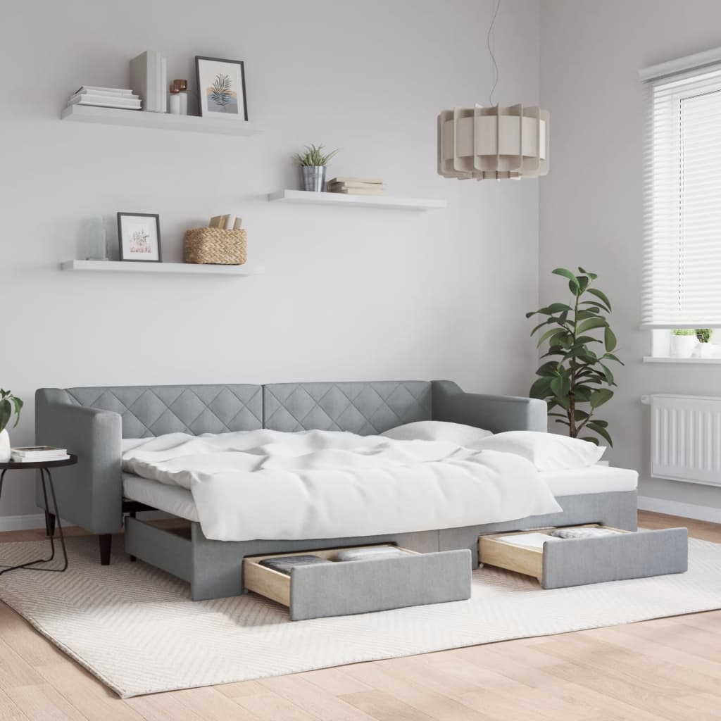 foto del prodotto divano letto estraibile cassetti grigio chiaro 80x200cm tessuto