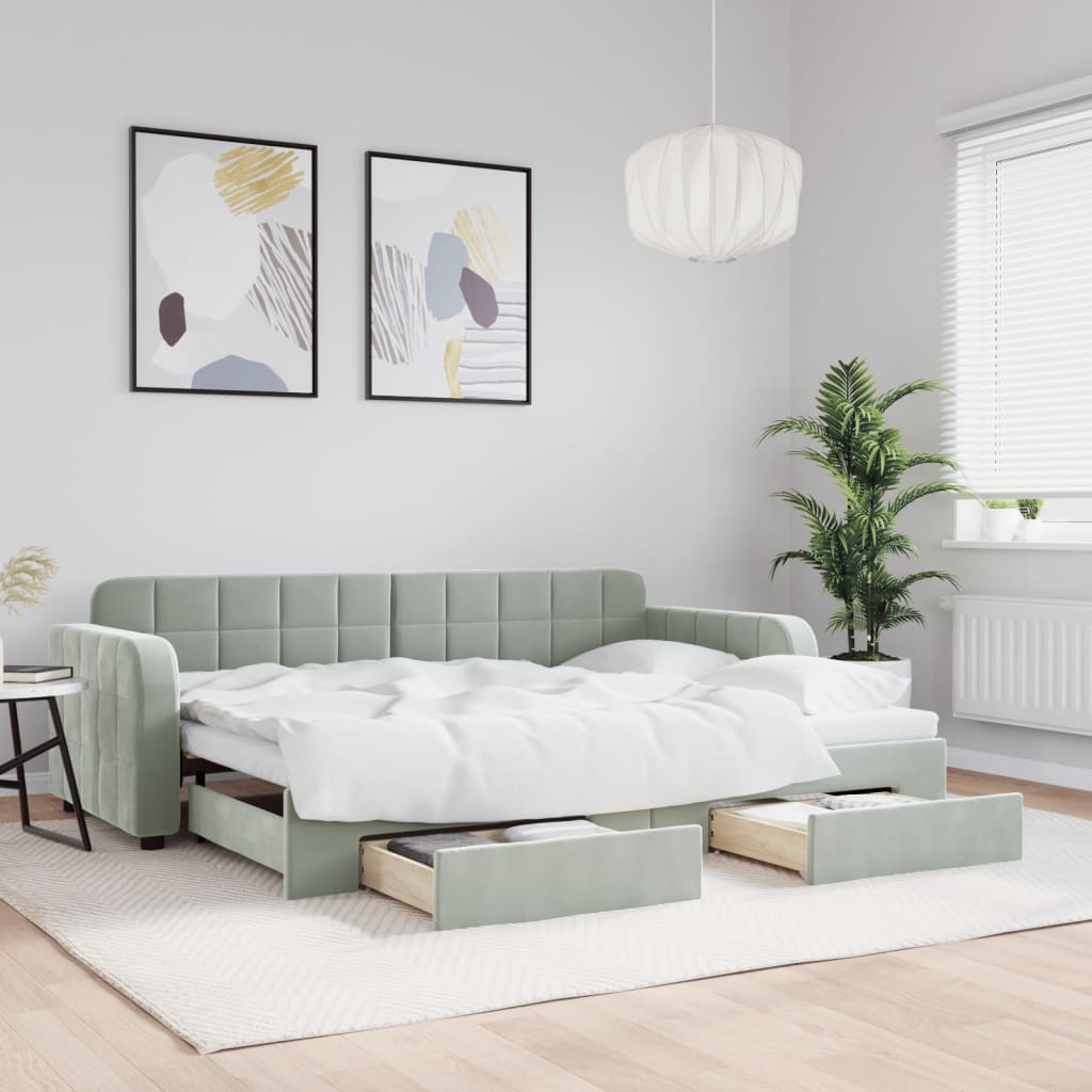 foto del prodotto divano letto estraibile cassetti grigio chiaro 80x200cm vellutocod mxl 82773
