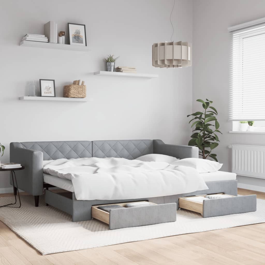 foto del prodotto divano letto estraibile cassetti grigio chiaro 90x200cm tessuto