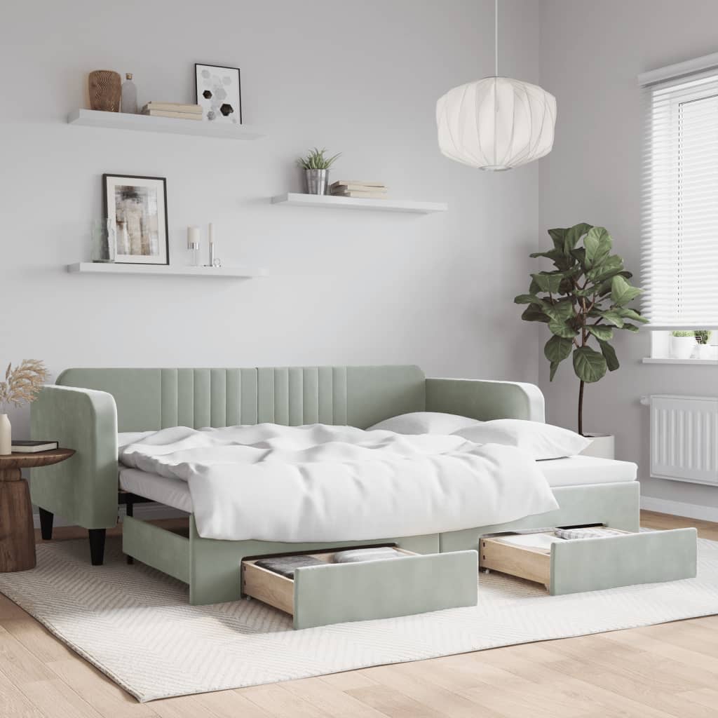 foto del prodotto divano letto estraibile cassetti grigio chiaro 90x200cm vellutocod mxl 130622
