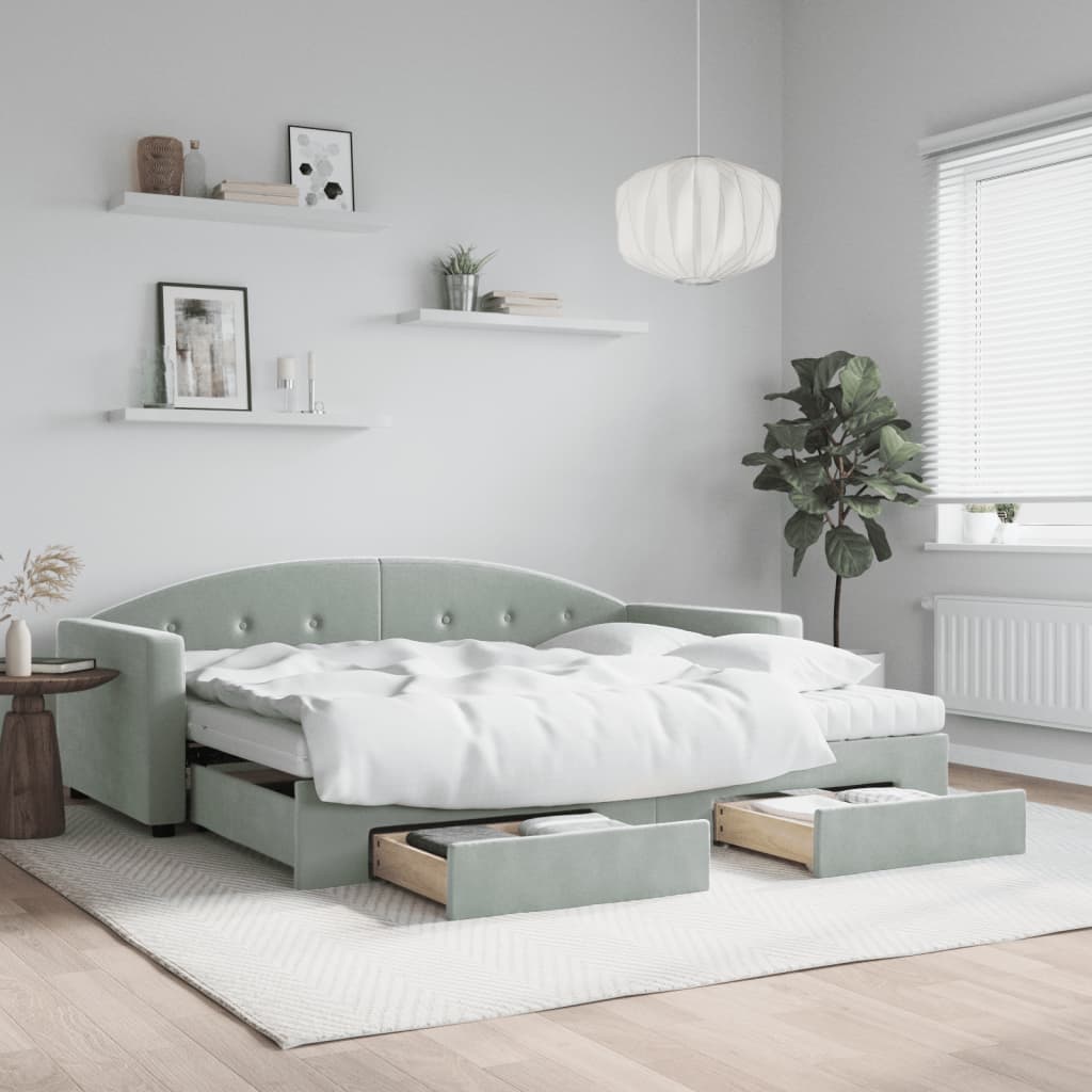 foto del prodotto divano letto estraibile cassetti grigio chiaro 90x200cm vellutocod mxl 130655