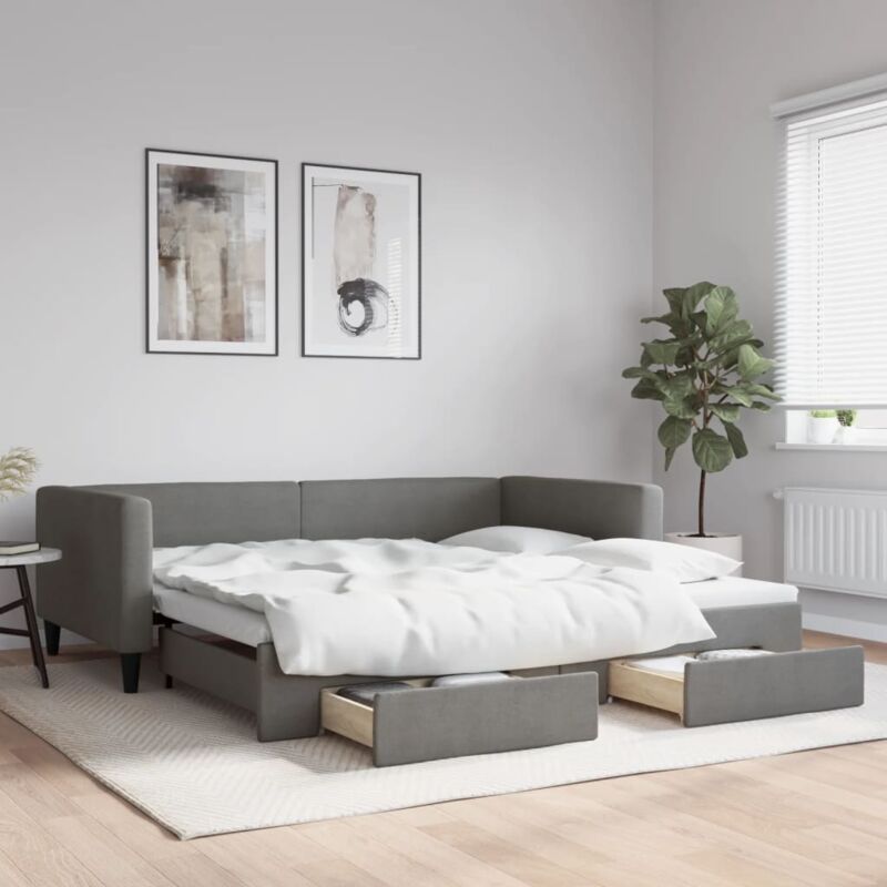 foto del prodotto divano letto estraibile cassetti grigio scuro 100x200cm tessuto - vidaxl