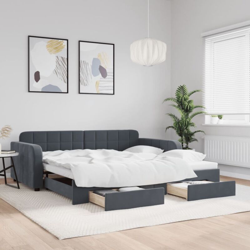 foto del prodotto divano letto estraibile cassetti grigio scuro 100x200cm velluto vidaxl