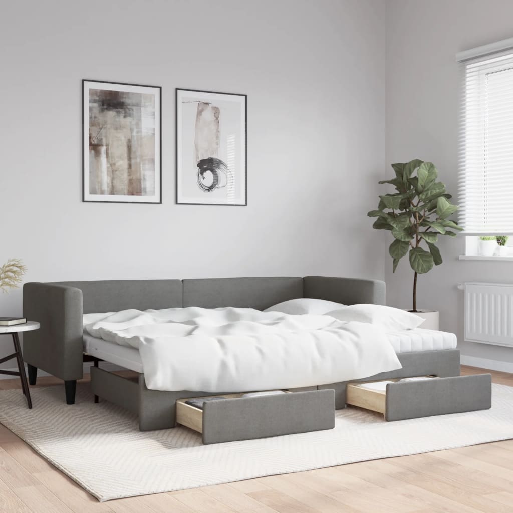 foto del prodotto divano letto estraibile cassetti grigio scuro 80x200cm tessuto
