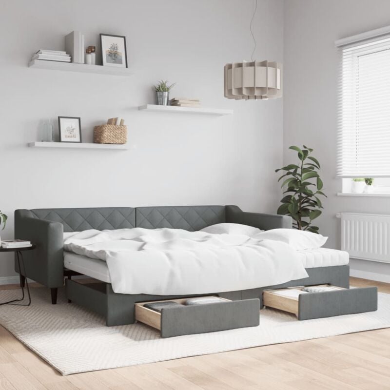 foto del prodotto divano letto estraibile cassetti grigio scuro 90x200cm tessuto
