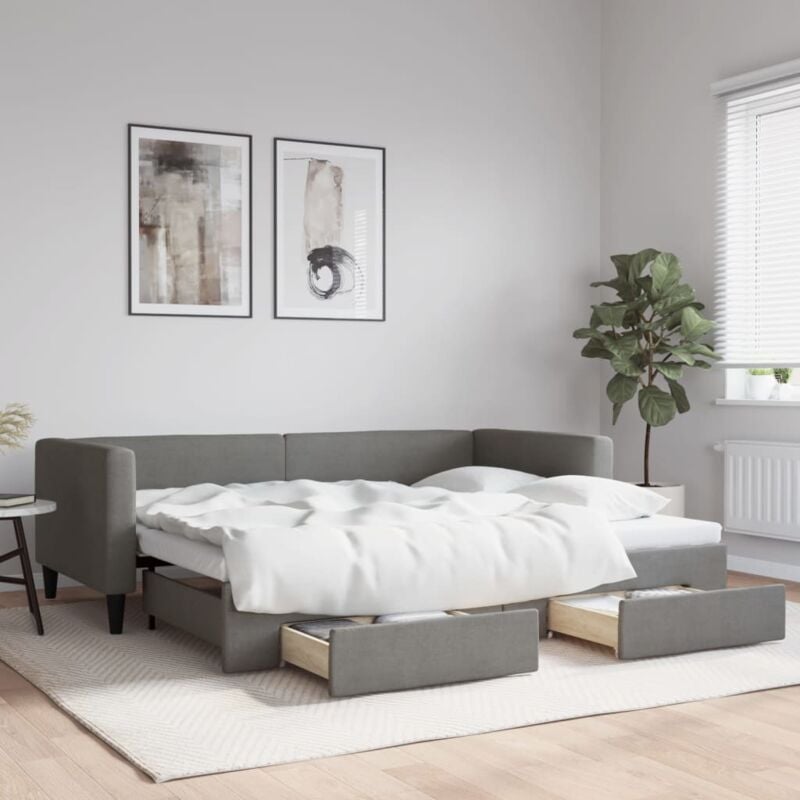 foto del prodotto divano letto estraibile cassetti grigio scuro 90x200cm tessuto vidaxl
