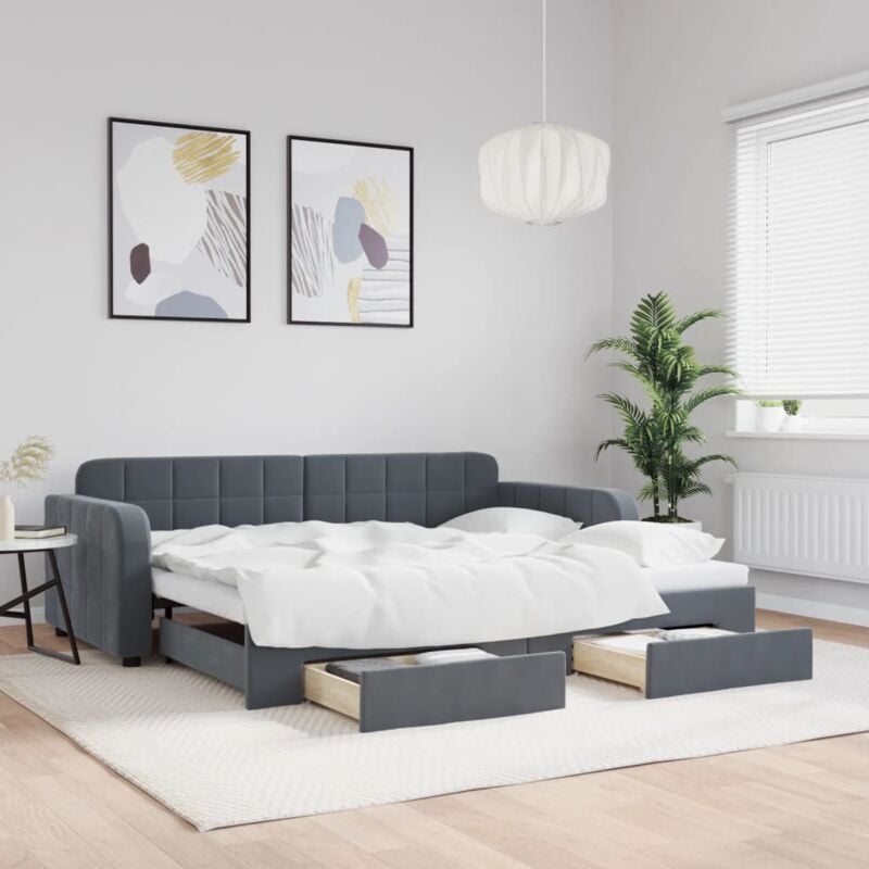 foto del prodotto divano letto estraibile cassetti grigio scuro 90x200cm velluto vidaxl