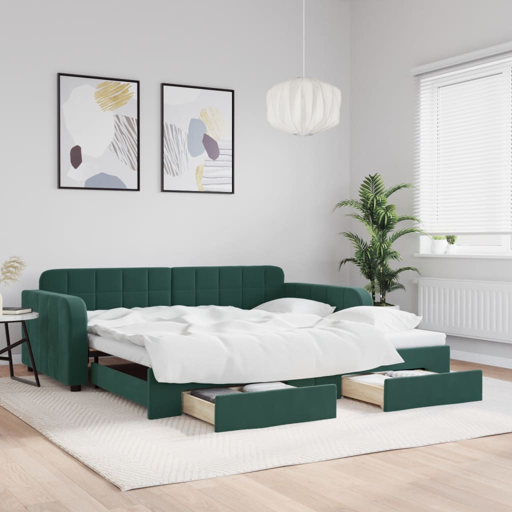 foto del prodotto divano letto estraibile cassetti verde scuro 100x200cm velluto