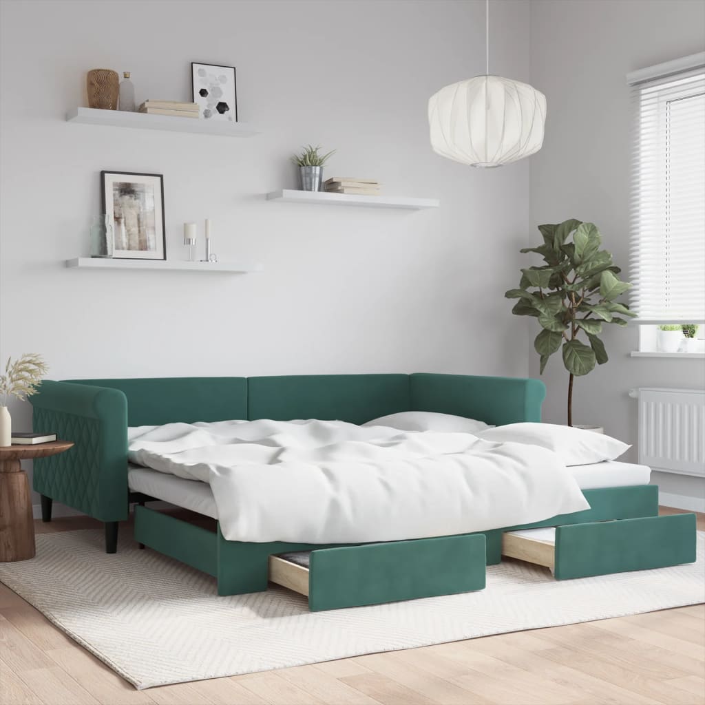 foto del prodotto divano letto estraibile cassetti verde scuro 100x200cm velluto