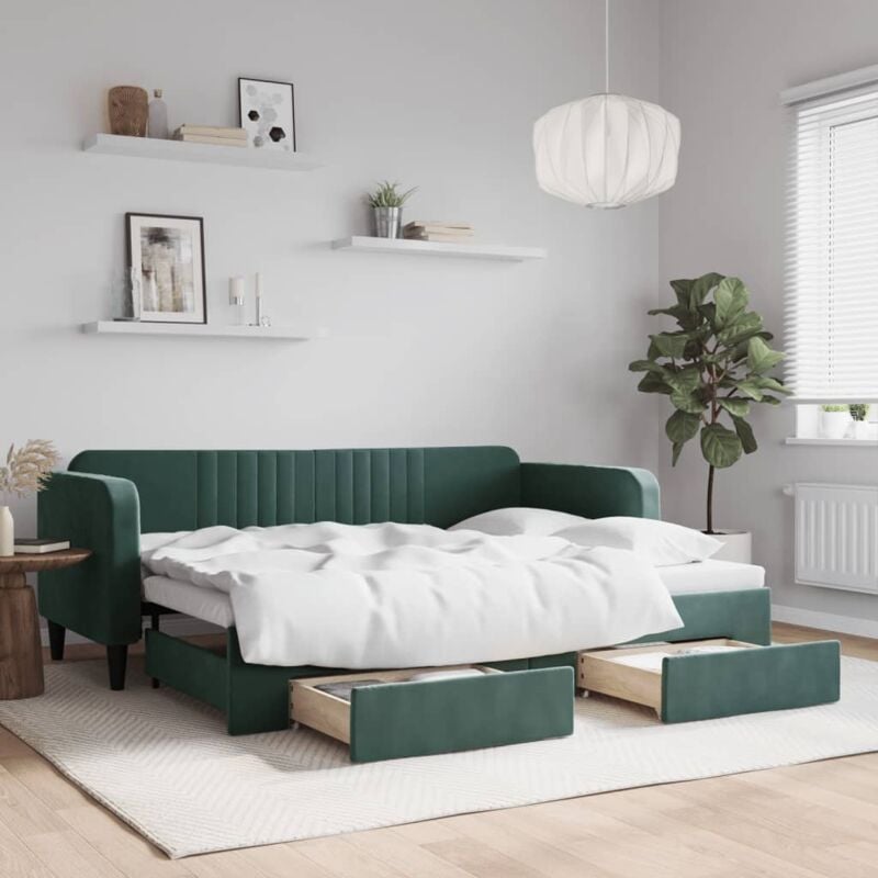 foto del prodotto divano letto estraibile cassetti verde scuro 80x200cm velluto vidaxl