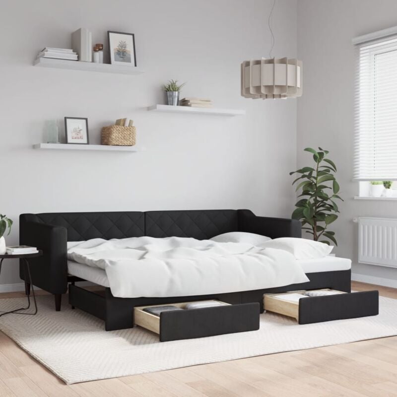 foto del prodotto divano letto estraibile con cassetti nero 80x200 cm in tessuto vidaxl