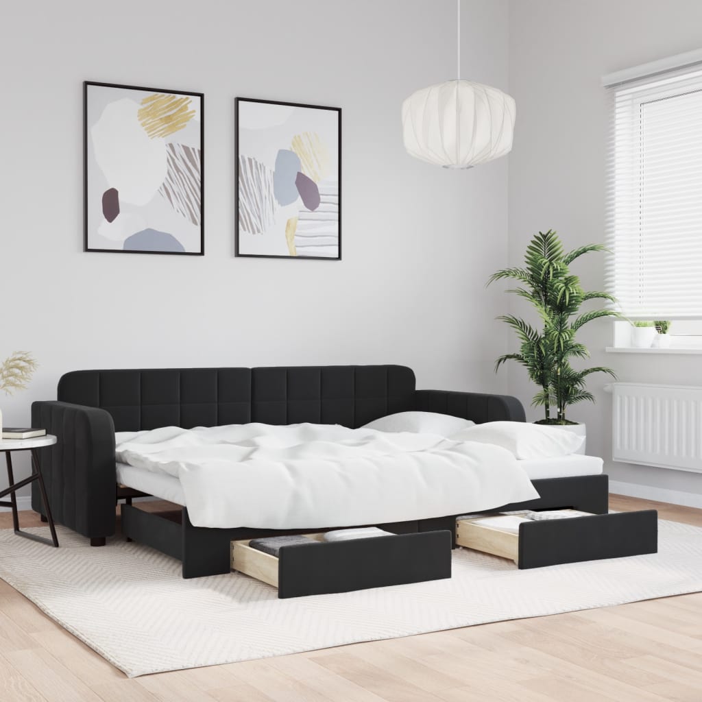 foto del prodotto divano letto estraibile con cassetti nero 80x200 cm in vellutocod mxl 130700