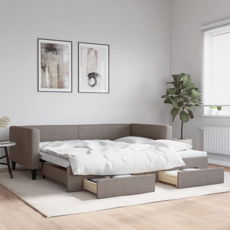 foto del prodotto divano letto estraibile con cassetti tortora 100x200 cm tessuto vidaxl
