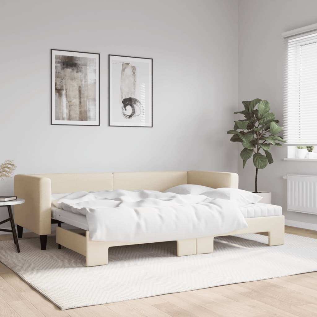 foto del prodotto divano letto estraibile con materassi crema 80x200 cm tessuto