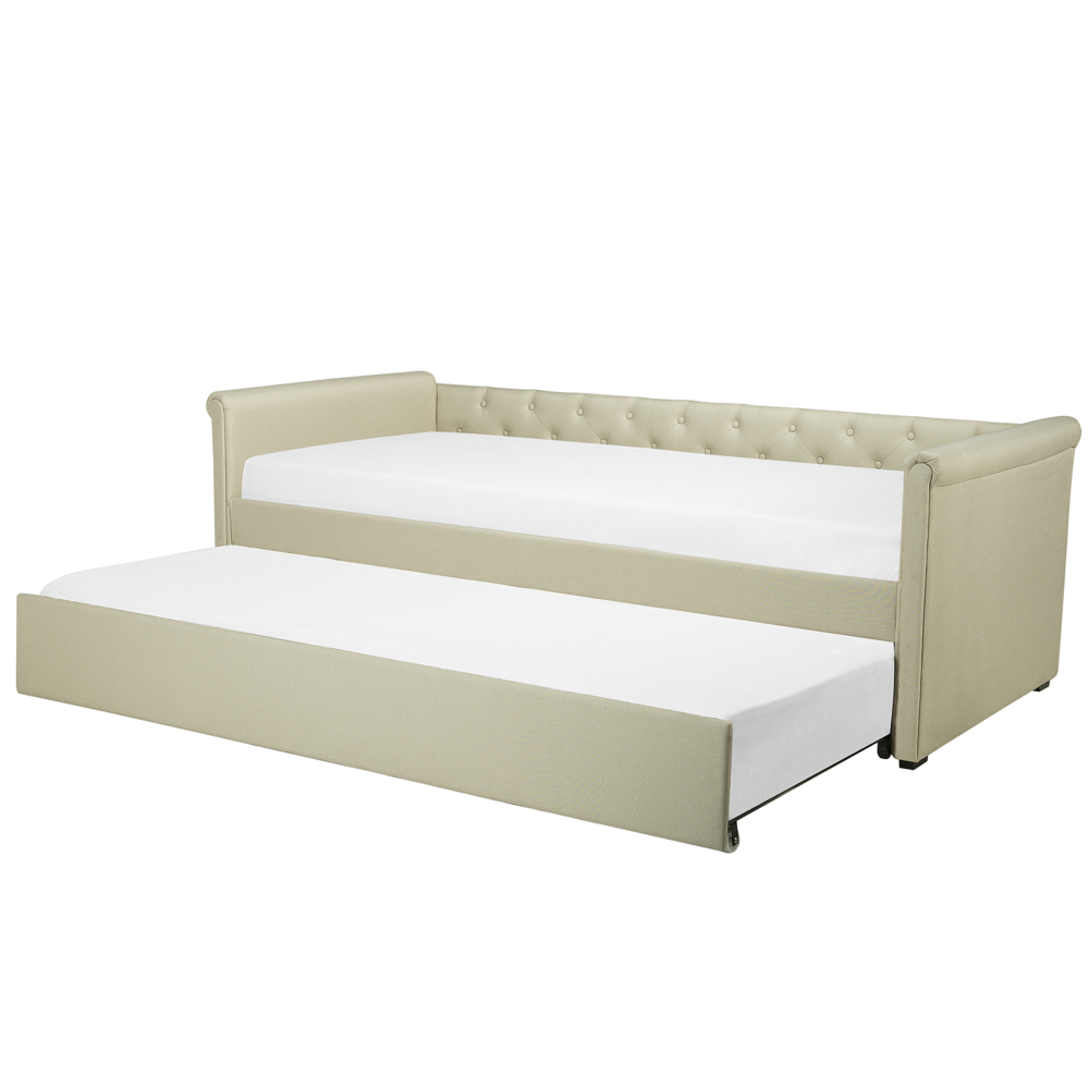 foto del prodotto divano letto estraibile rivestimento in tessuto beige small single size guest underbed abbottonato