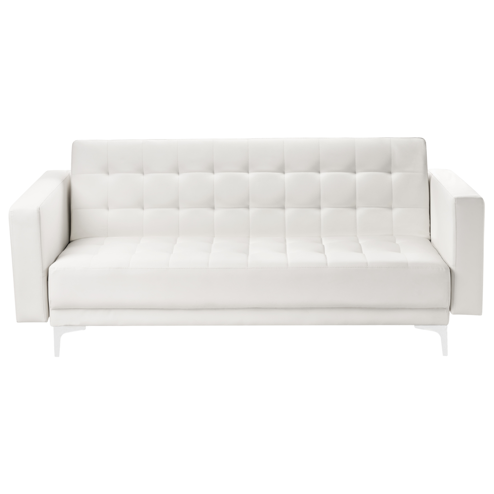 foto del prodotto divano letto in ecopelle bianca capitonn moderno soggiorno modulare a 3 posti gambe argento braccio a binario