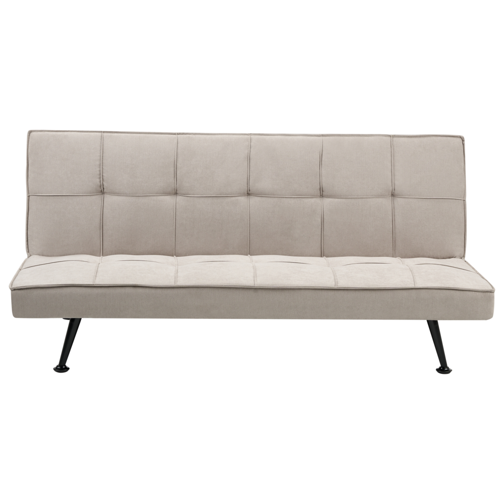 foto del prodotto divano letto in tessuto beige a 3 posti con imbottitura trapuntata letto per ospiti senza braccioli con chiusura a scatto