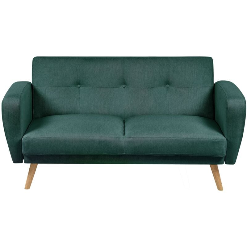 foto del prodotto divano letto in tessuto imbottito verde 2 posti gambe in legno florli