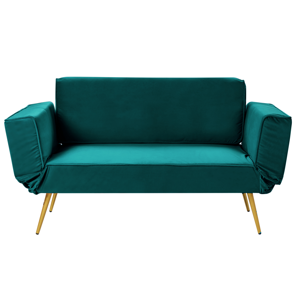 foto del prodotto divano letto in velluto verde smeraldo braccioli regolabili soggiorno letto minimalista