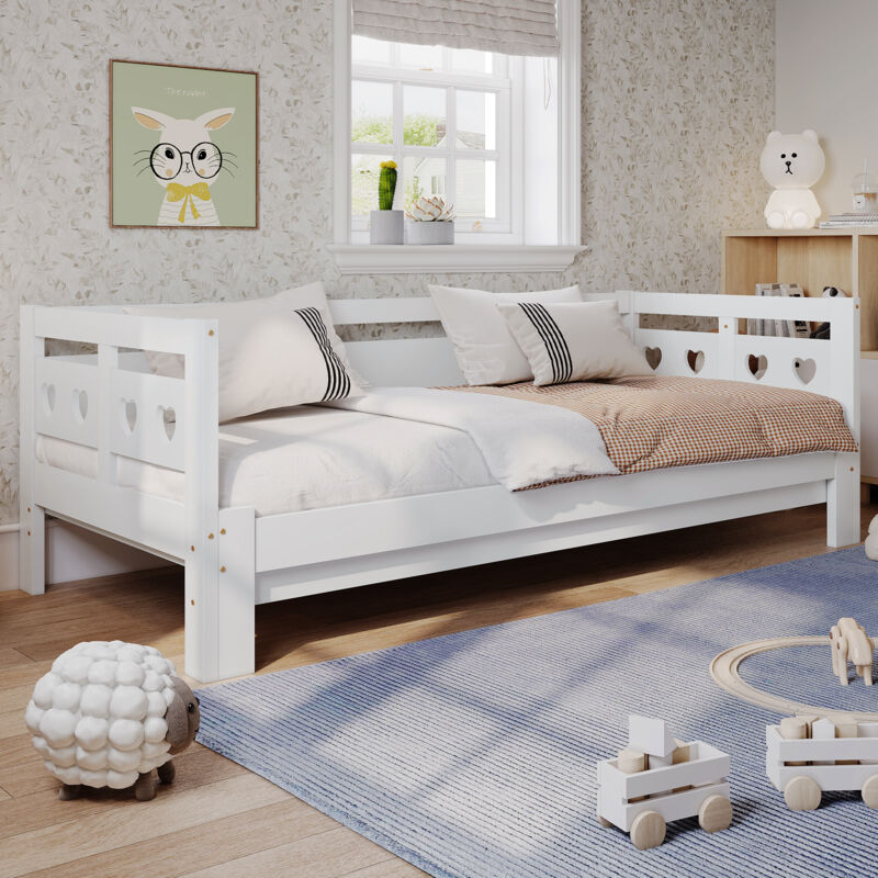 foto del prodotto divano letto, letto estraibile, 90190 cm, pino massiccio, con 2 letto e struttura avvolgibile, letto a forma di cuore, bianco