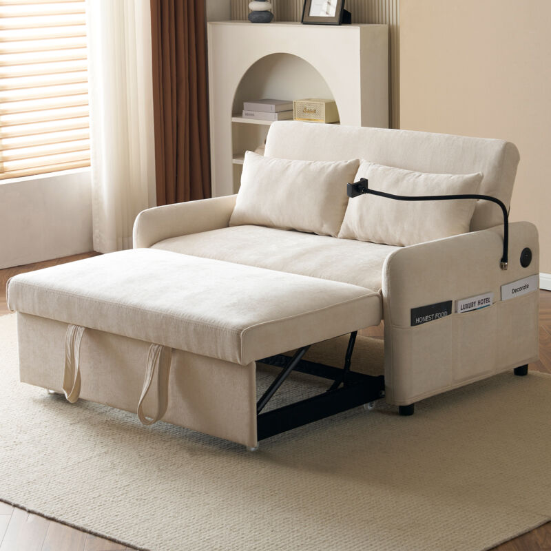foto del prodotto divano letto matrimoniale pieghevole moderno, divano multifunzionale con funzione sleep, schienale regolabile, supporto per cellulare, porta di