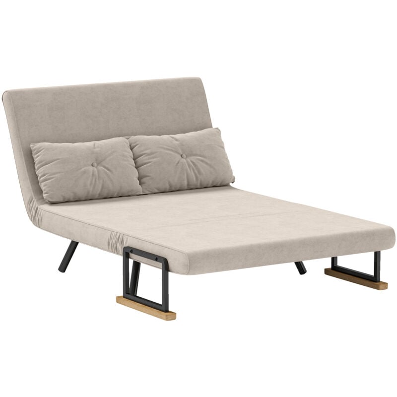 foto del prodotto divano letto matrimoniale vellutato con schienale regolabile bianco crema homcom
