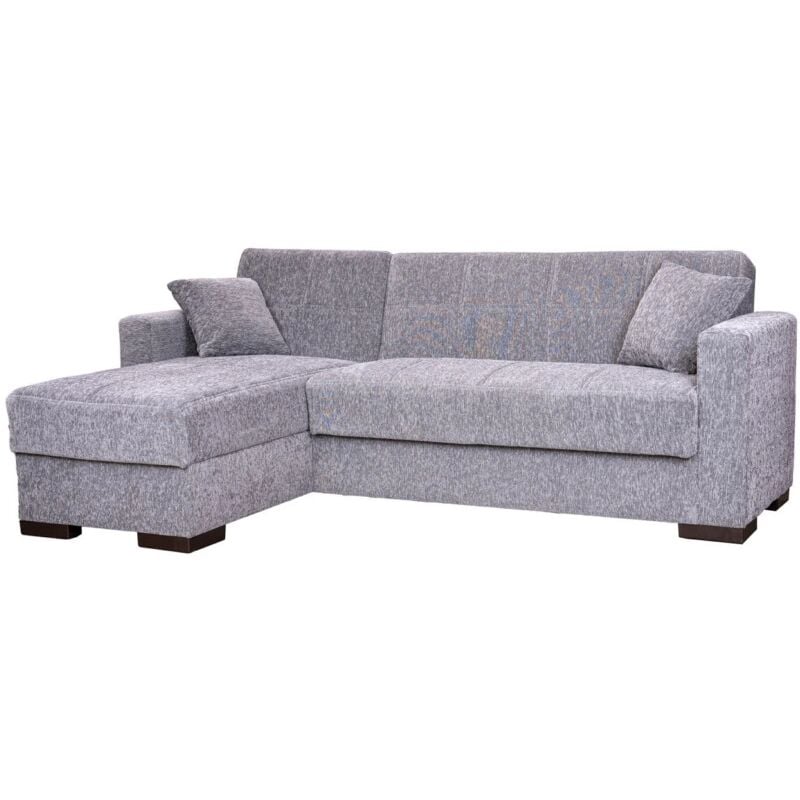 foto del prodotto divano letto merlin in tessuto grigio con cassettone e penisola reversibile, 225x150x81 cm