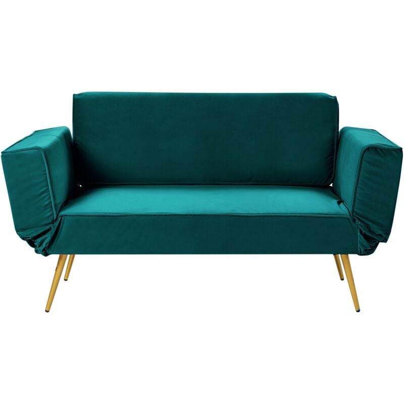 foto del prodotto divano letto moderno con braccioli regolabili in velluto verde smeraldo saarela