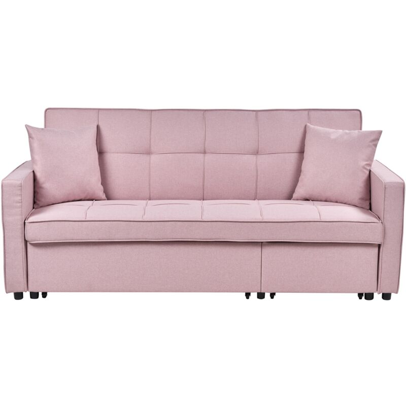 foto del prodotto divano letto moderno in tessuto poliestere cuscini extra trasformabile 3 posti rosa glomma