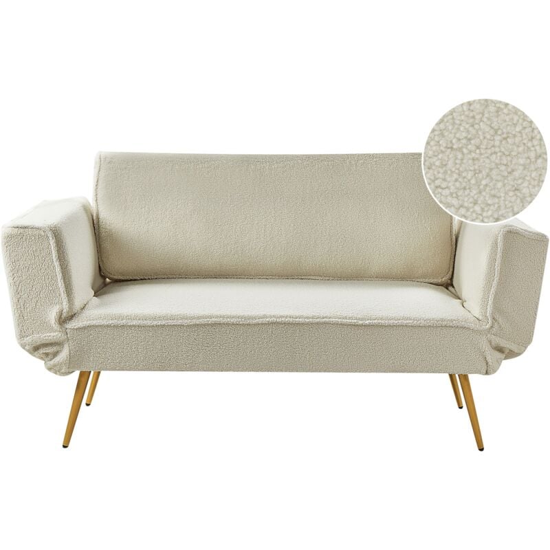 foto del prodotto divano letto moderno minimalista con braccioli regolabili in tessuto bianco sporco saarela