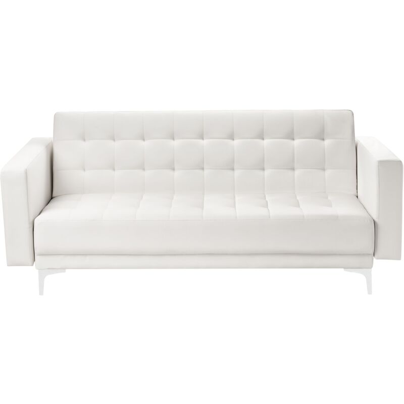 foto del prodotto divano letto modulare 3 posti in ecopelle bianca imbottita gambe argento aberdeen