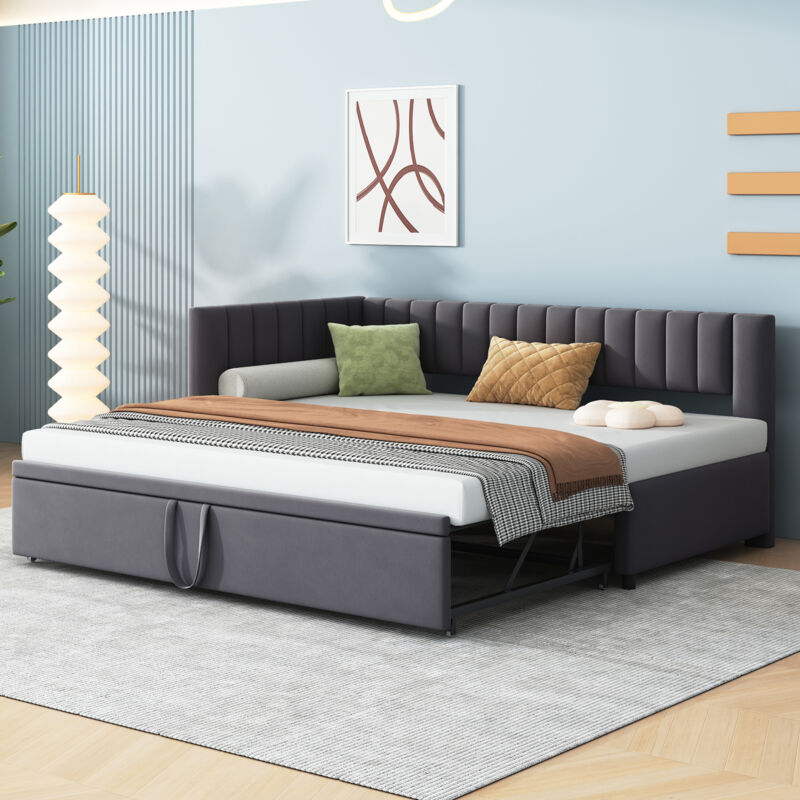 foto del prodotto divano letto multifunzionale a l con rotelle 90 180200 cm, letto imbottito in tessuto di velluto, design salvaspazio per lettino per bambini, letto