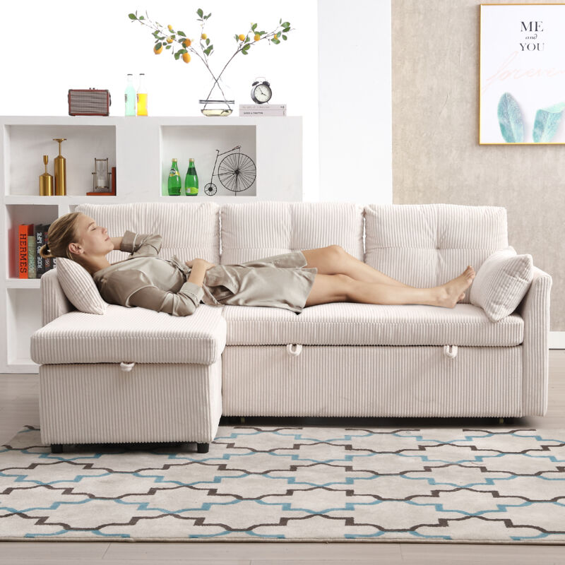 foto del prodotto divano letto multifunzionale con contenitore ed estraibile, divano letto intercambiabile con chaise longue, divano componibile con contenitore,