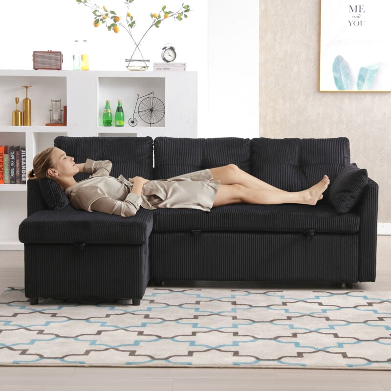 foto del prodotto divano letto multifunzionale con contenitore ed estraibile, divano letto intercambiabile con chaise longue, divano componibile con contenitore,