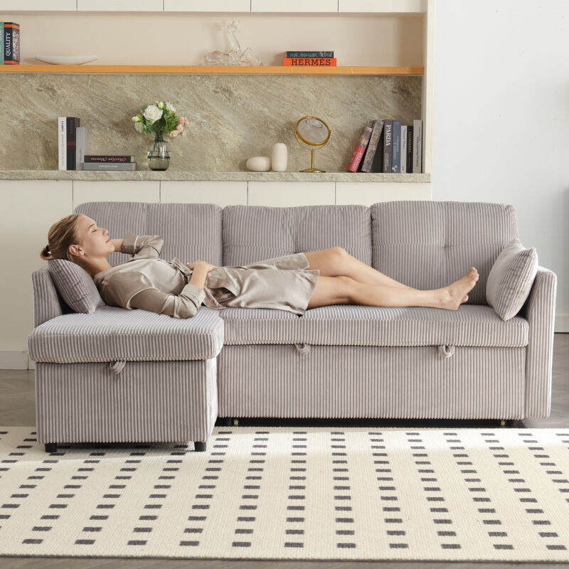 foto del prodotto divano letto multifunzionale con contenitore ed estraibile, divano letto intercambiabile con chaise longue, divano componibile con contenitore,