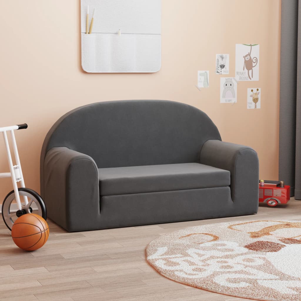 foto del prodotto divano letto per bambini a 2 posti antracite in morbido peluche