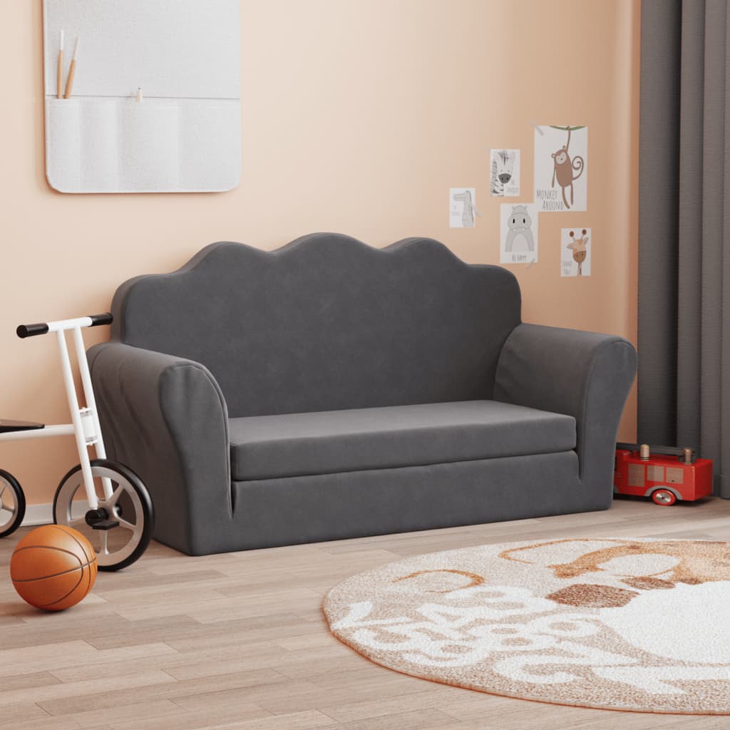 foto del prodotto divano letto per bambini a 2 posti antracite in morbido peluche