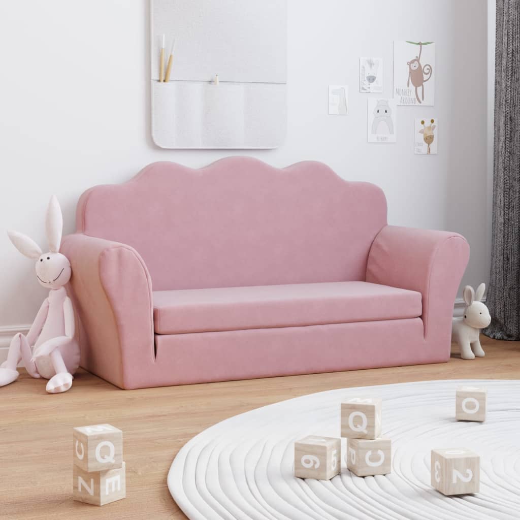foto del prodotto divano letto per bambini a 2 posti rosa in morbido peluchecod mxl 134397