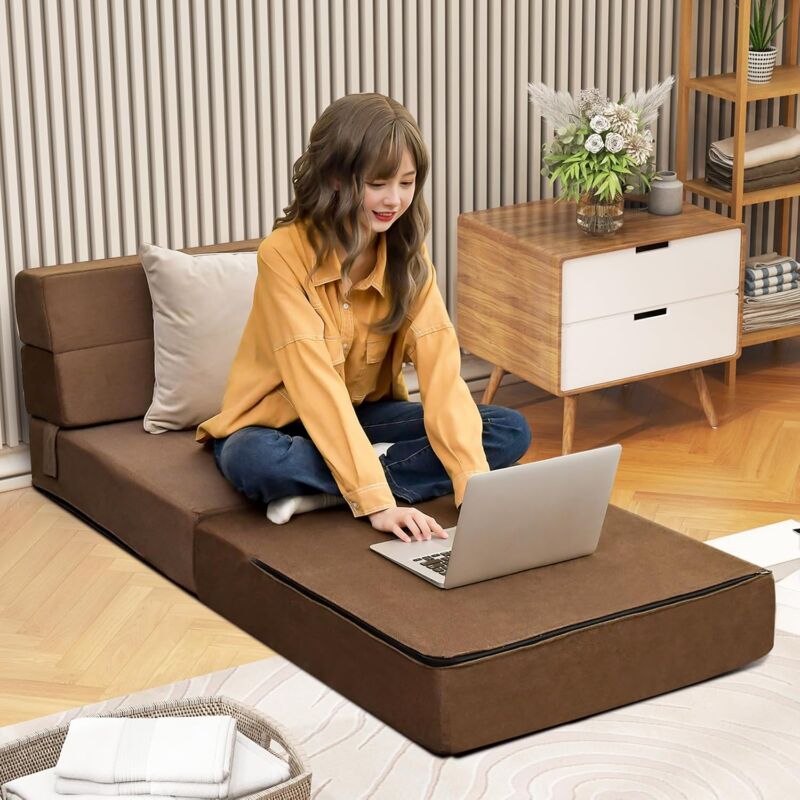 foto del prodotto divano letto pieghevole 3 in 1, materasso pieghevole trasformabile, materasso da pavimento con imbottitura in spugna e rivestimento rimovibile