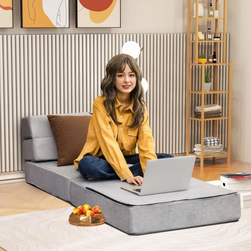 foto del prodotto divano letto pieghevole 3 in 1, materasso pieghevole trasformabile, materasso da pavimento con imbottitura in spugna e rivestimento rimovibile