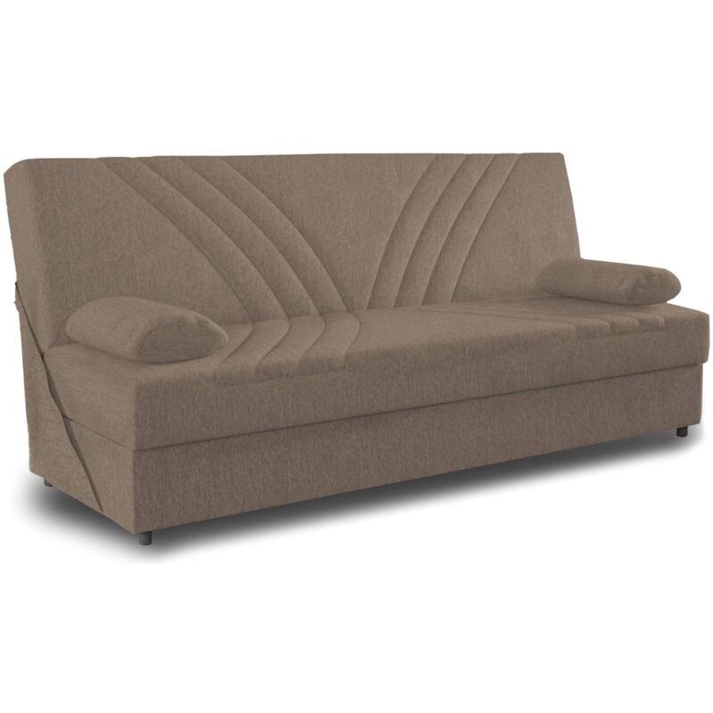 foto del prodotto divano letto ramon, divano letto contenitore a 3 posti con 2 cuscini inclusi, sof da soggiorno in tessuto imbottito con apertura click clack, cm