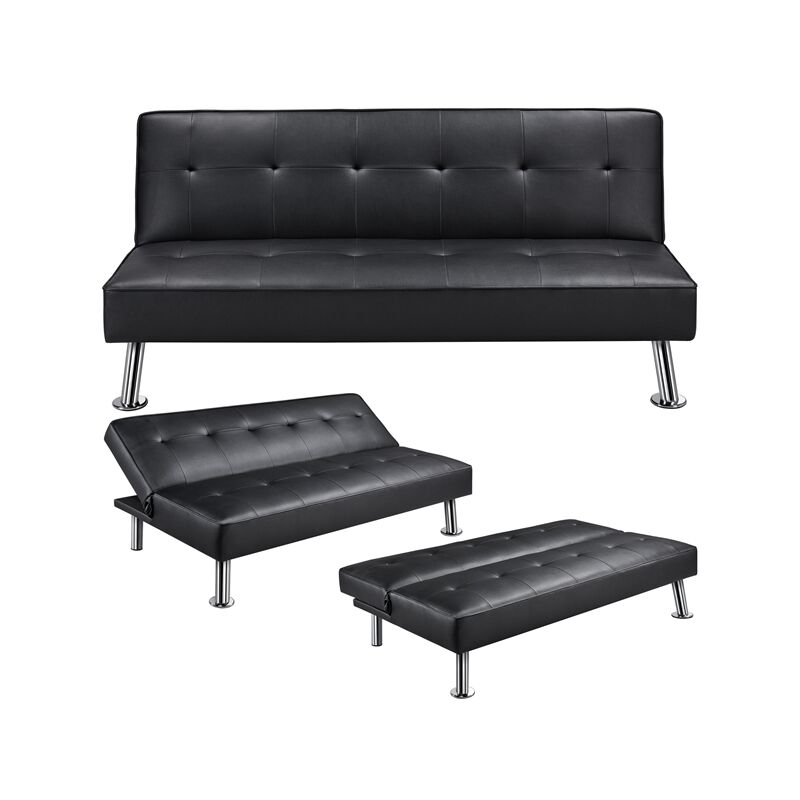 foto del prodotto divano letto reclinabile con seduta imbottita convertibile in letto 105° - 180° mobile regolabile da soggiorno salotto stanza ospiti arredamento per riposo nero - yaheetech