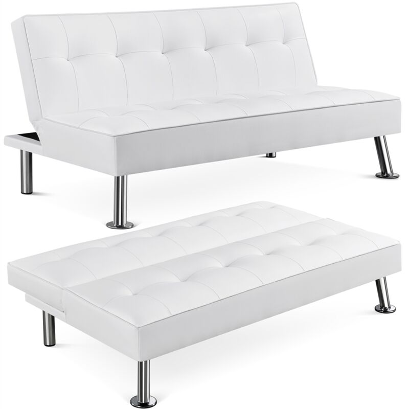 foto del prodotto divano letto reclinabile convertibile in letto 105 180 da soggiorno salotto ecopelle bianco yaheetech