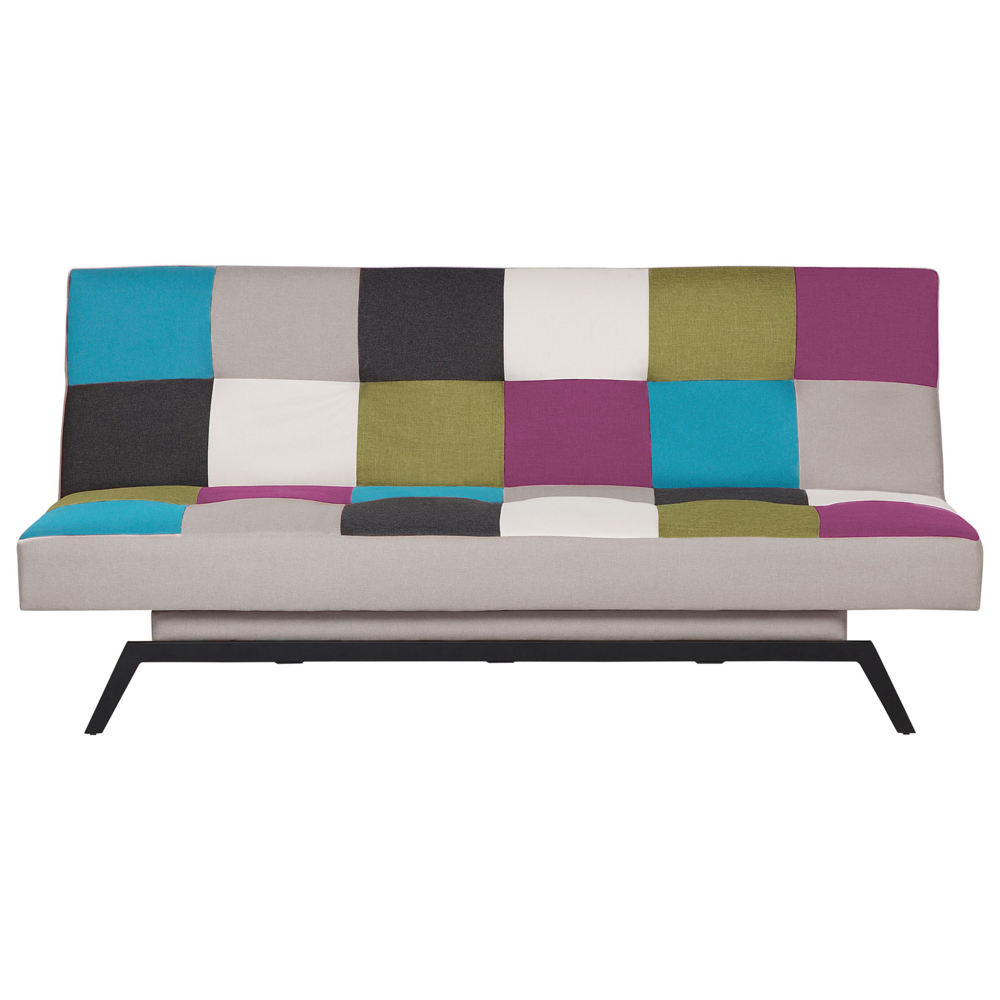 foto del prodotto divano letto rivestimento tessuto patchwork multicolore 3 posti meccanismo click clack