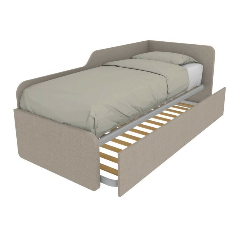 foto del prodotto divano letto sagomato 80x190 con letto estraibile e sollevabile effetto tessuto