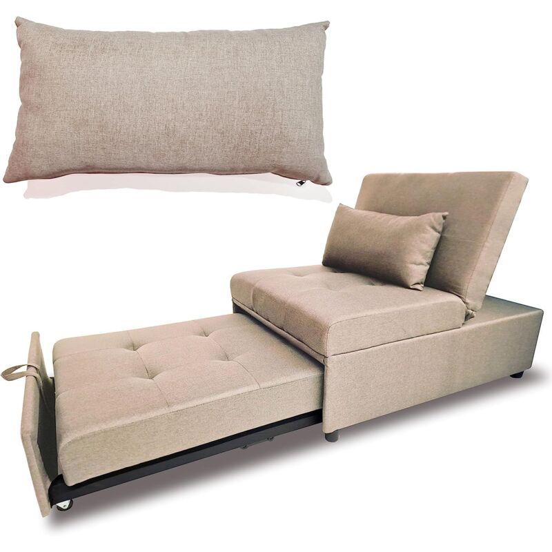 foto del prodotto divano letto salvaspazio con cuscino sfoderabile cachi 191x79x90 cm maka