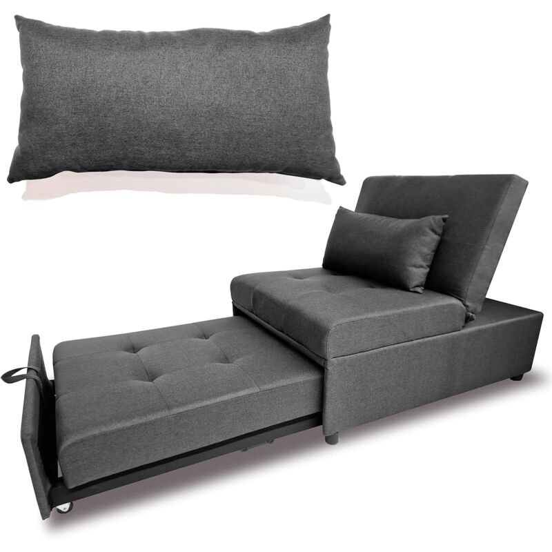 foto del prodotto divano letto salvaspazio con cuscino sfoderabile grigio scuro 191x79x90 cm maka
