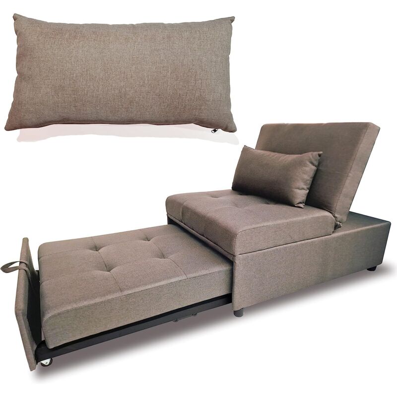 foto del prodotto divano letto salvaspazio con cuscino sfoderabile tortora 191x79x90 cm maka