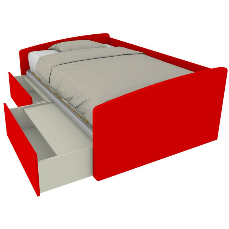 foto del prodotto divano letto singolo 120x190 con cassetti ideale per camerette rosso